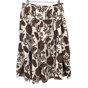 Gap Skirt Womens Size 4 Midi Boho Linen Floral Beige Brown Lined